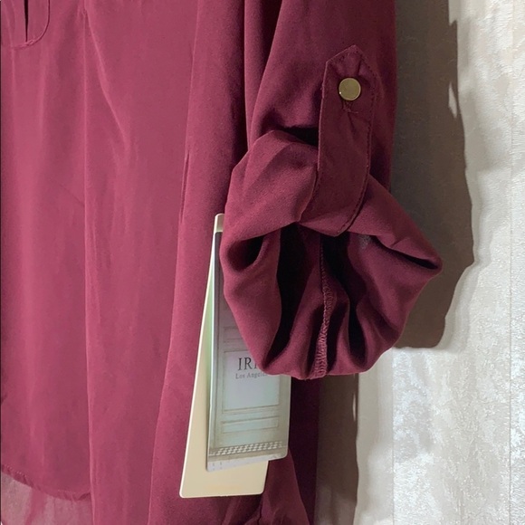 Iris Los Angeles Maroon chiffon tab sleeve top large new - Picture 2 of 5